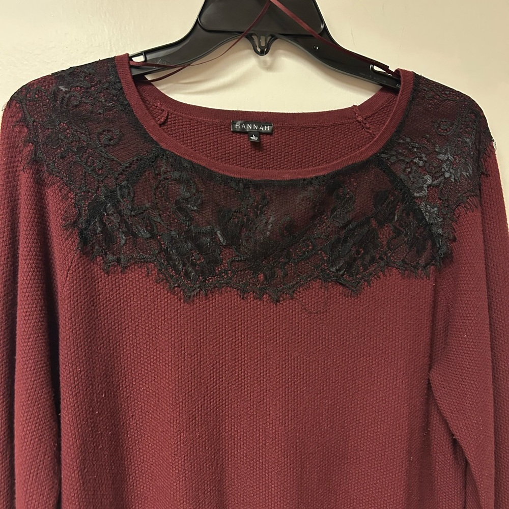 Hannah Women’s Maroon Knit Long Sleeve Blouse